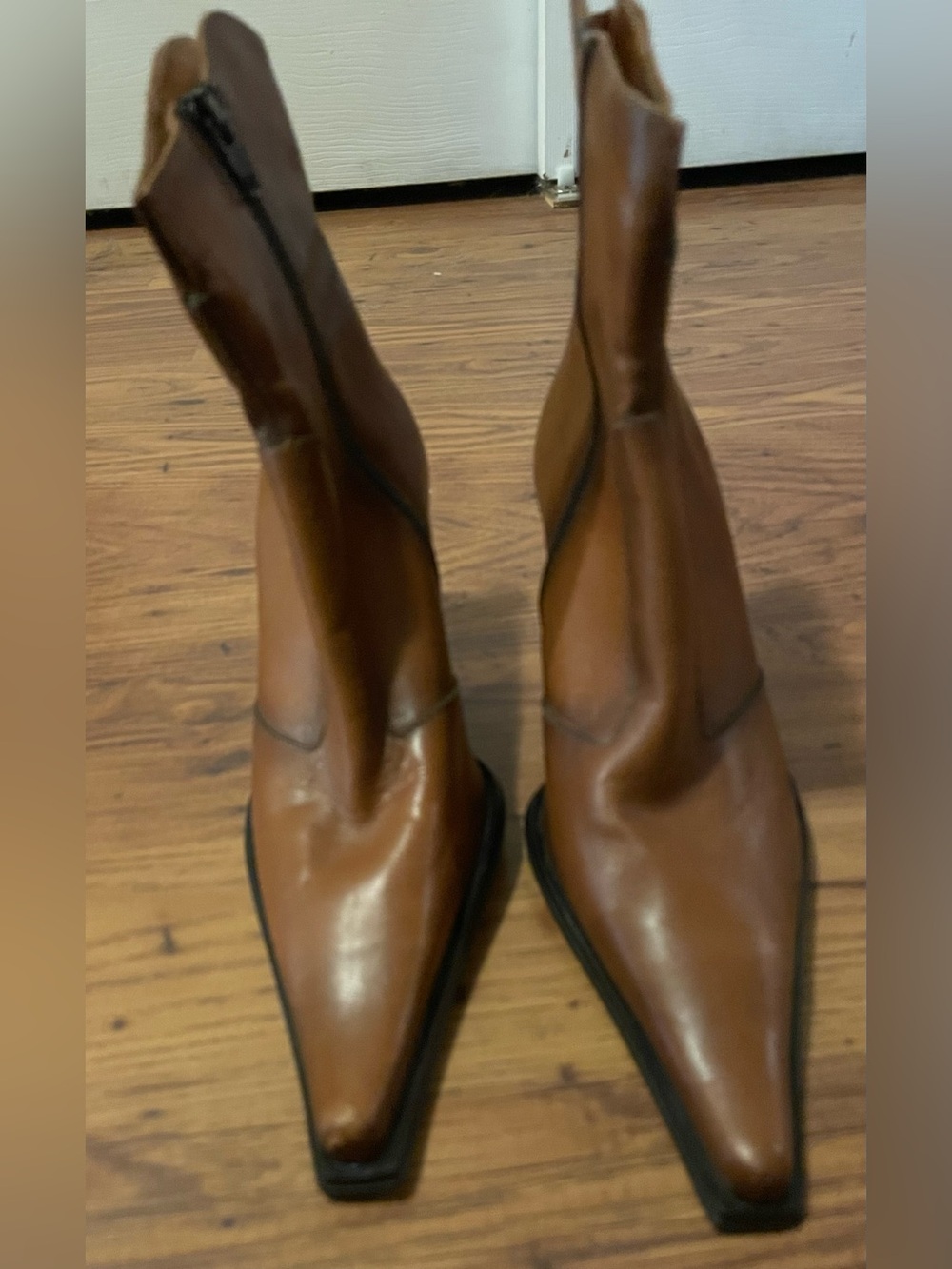 Vintage Chic Brown Leather Like Pointed Boots size 36